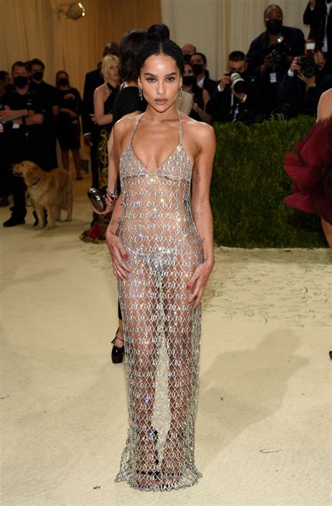 Zoe Kravitz Is Edgy in a Sheer Chain Gown, Thong